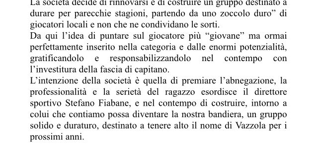 Davide Zecchinello è il nuovo Capitano Biancorosso